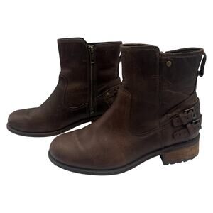 UGG Orion Leather Ankle Biker Boots Brown Size 7